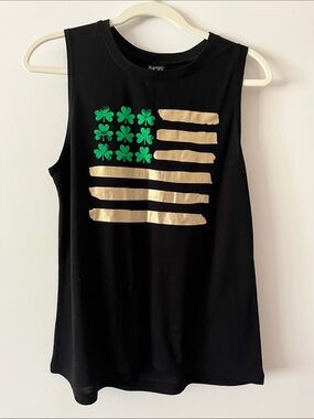 Modern Lux Black Tank with Green Shamrock and Gold Stripe Graphic